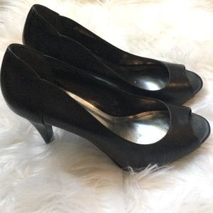 Style & Co Black Leather Peep Toe Heel